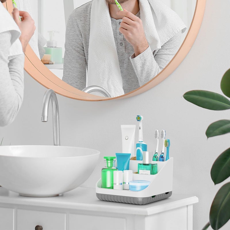 Chintu Bathroom Toothbrush Holders for Countertop - Electric Toothbrush Organizer 6 Slots Tooth Brush Organization for Kids Family, Toothpaste Holder for Bathroom Vanity Organizer Storage White - Image 2